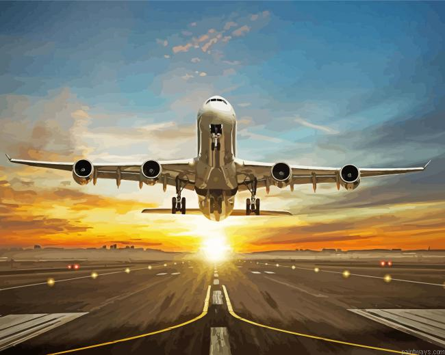 Plane In The Airport At Sunset Painting By Numberss.png