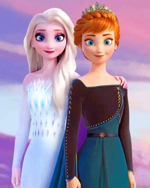 Princess Elsa Anna Frozen Animations Painting By Numberss.png