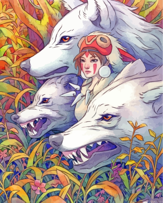 Princess Mononoke And Wolves Painting By Numberss.png