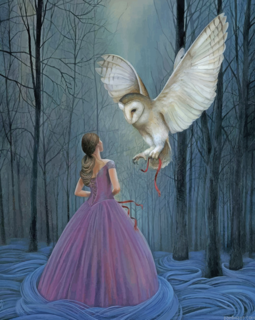 Princesses With Owl Painting By Numbers.png