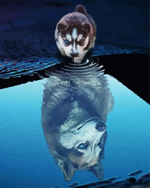 Puppy Wolf Reflection Painting By Numberss.png