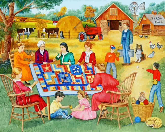 Quilters In Farm Painting By Numberss.png