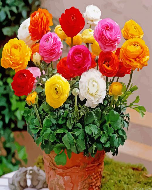 Ranunculus Flowers In Pot Painting By Numberss.png