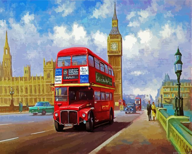 Red Bus In London City Painting By Numberss.png