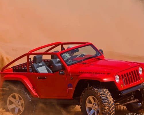 Red Jeep Car In Desert Painting By Numbers.png