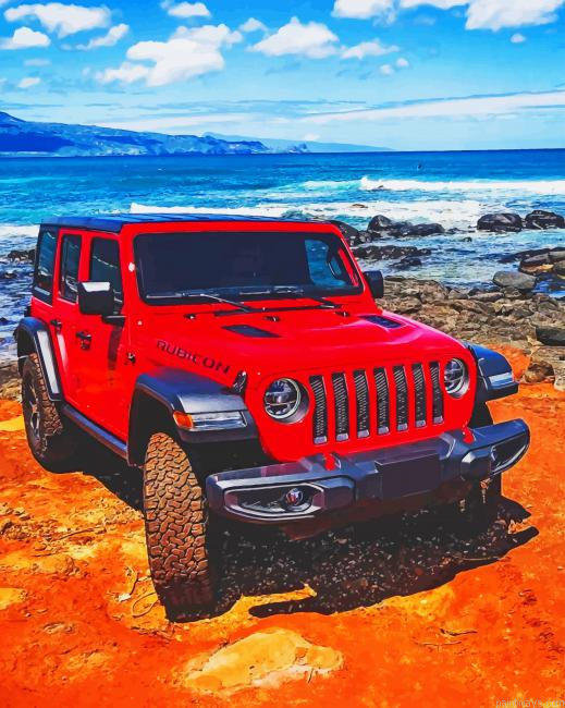 Red Jeep In Beach New Painting By Numberss.png