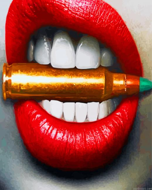 Red Lips Bite Bullet Painting By Numbers.png