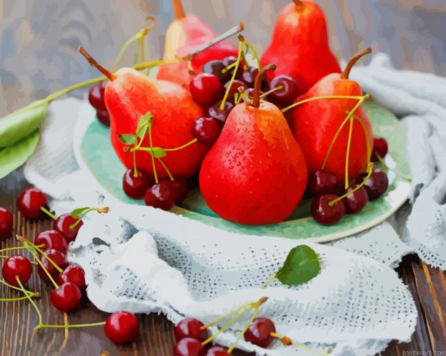 Red Pear And Cherries New Painting By Numberss.png