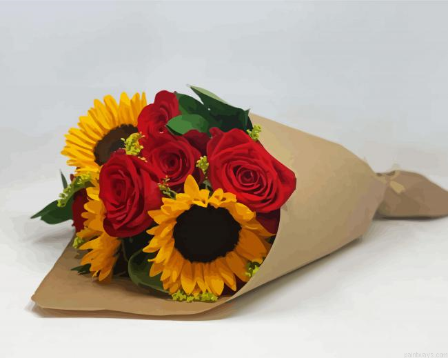 Red Roses And Sunflowers Bouquet Painting By Numberss.png