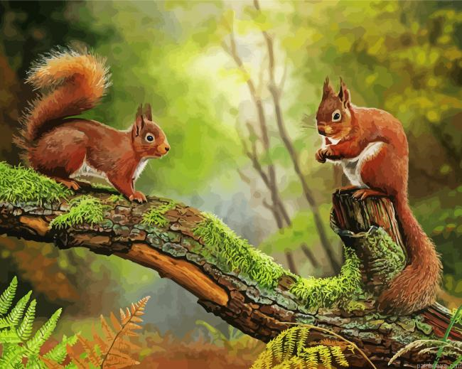 Red Squirrels On Branch Painting By Numberss.png