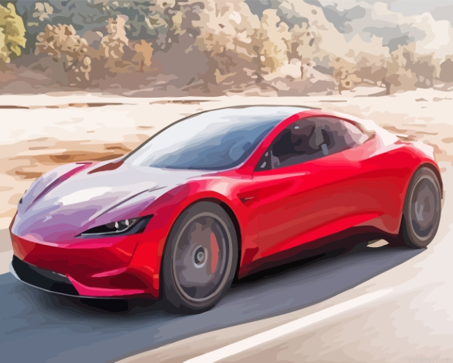 Red Tesla Car Painting By Numberss.png