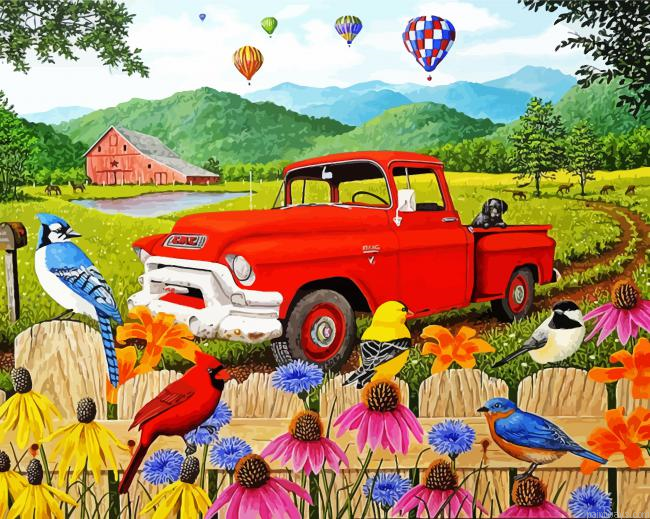 Red Truck In Farm Painting By Numberss.png