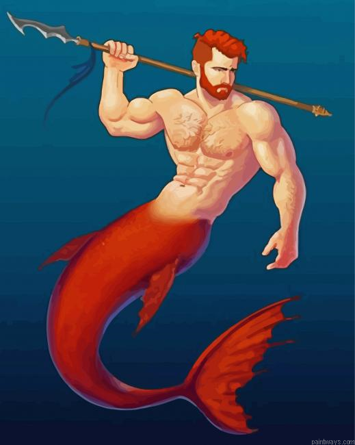 Redhead Merman Art Painting By Numberss.png