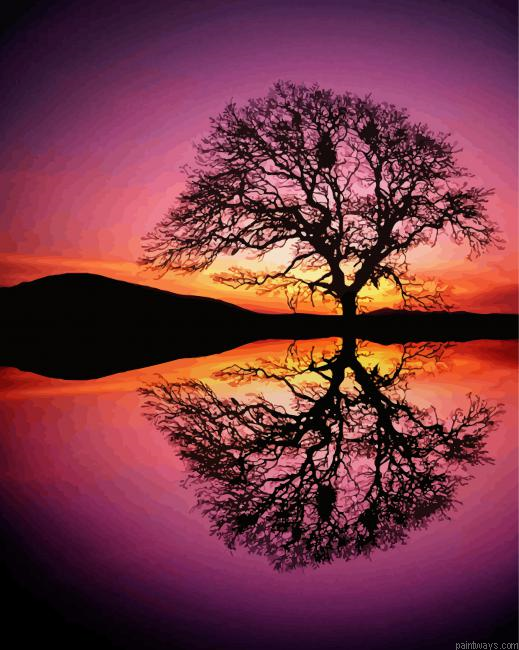 Reflection Tree By Water At Sunset Painting By Numberss.png