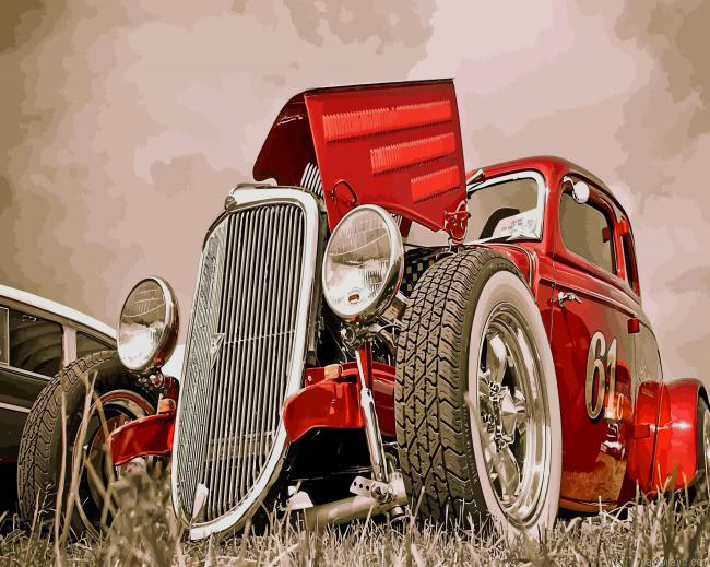 Retro Red Car New Painting By Numberss.png