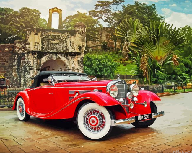 Retro Red Car Painting By Numberss.png