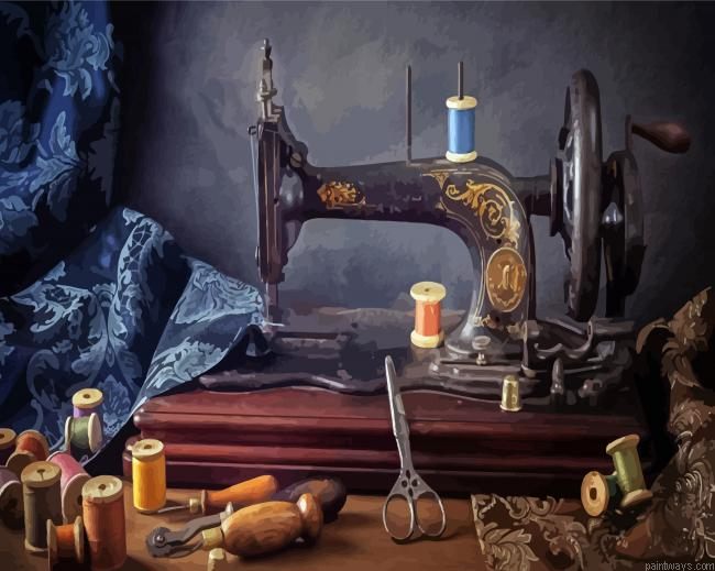 Retro Sewing Machine Painting By Numberss.png