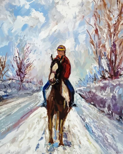 Riding Horse In Snow Painting By Numberss.png