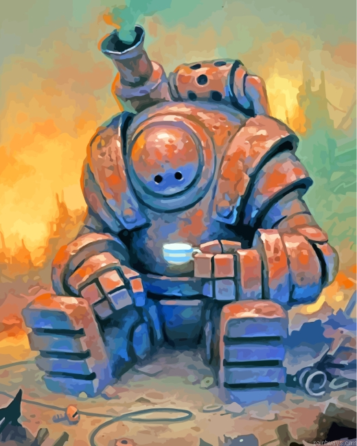Robot Drinking Coffee Painting By Numberss.png
