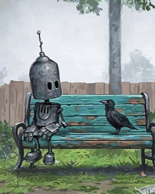 Robot Sitting With Bird Painting By Numberss.png