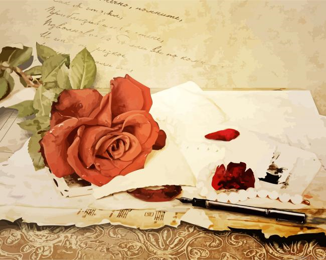 Rose On Letters Painting By Numberss.png