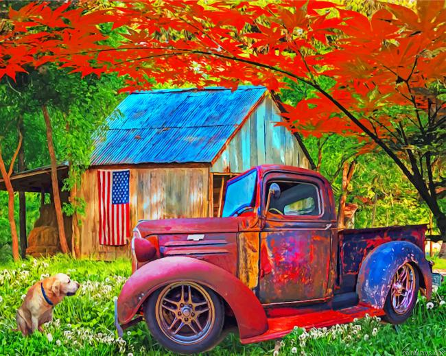Rusty Truck In Farm Painting By Numbers.png
