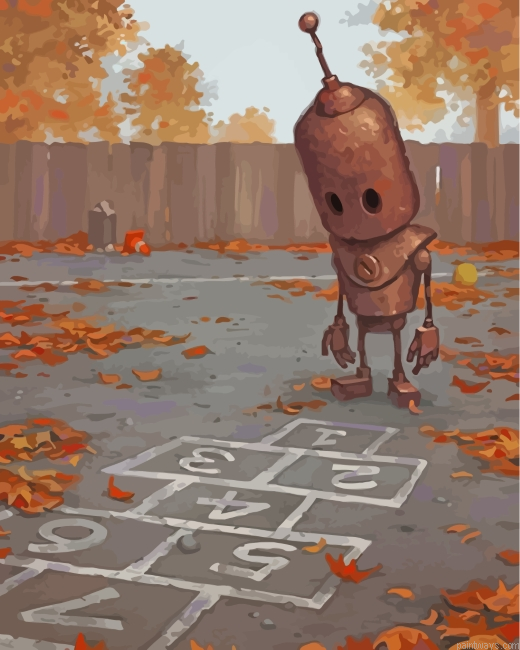 Sad Robot Playing Alone Painting By Numbers.png