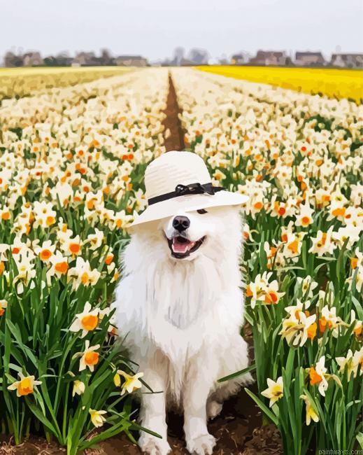 Samoyed Enjoying The Spring Painting By Numberss.png