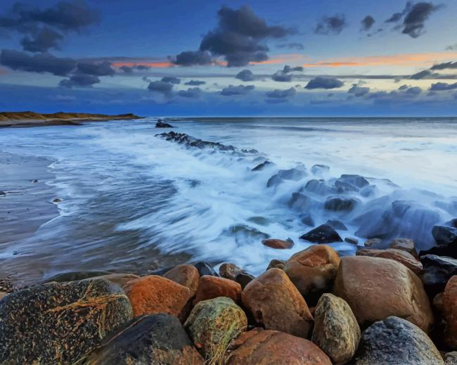 Sea Beach With Rocks New Painting By Numberss.png