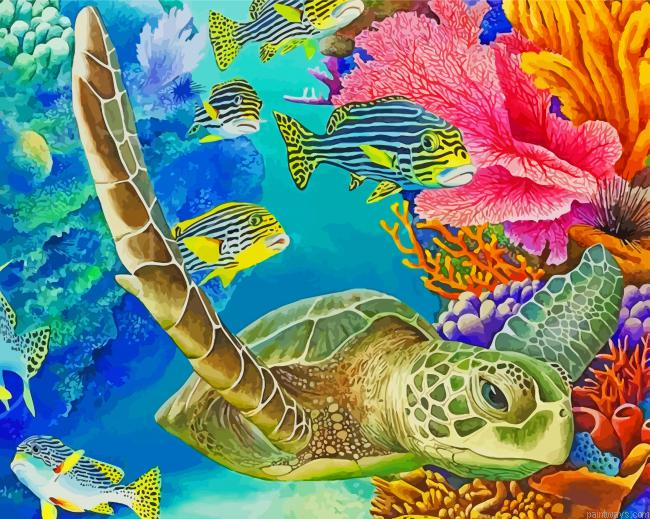 Sea Turtle Underwater Painting By Numbers.png