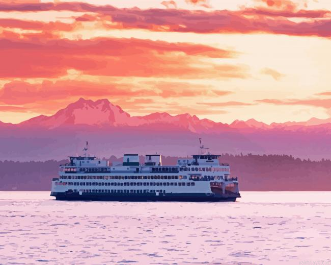 Seattle Ferry At Sunset Painting By Numberss.png