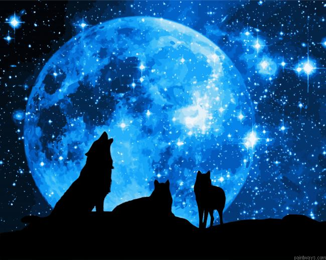 Silhouettes Wolves Howling Painting By Numberss.png