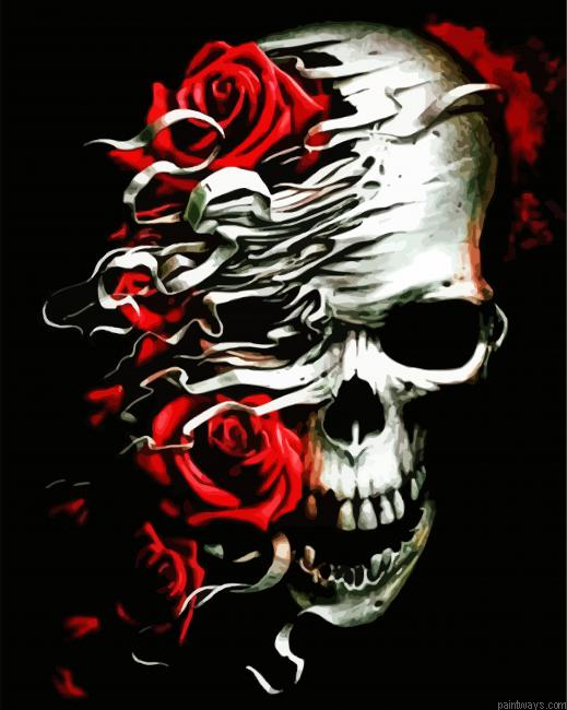 Skull And Red Roses Painting By Numberss.png