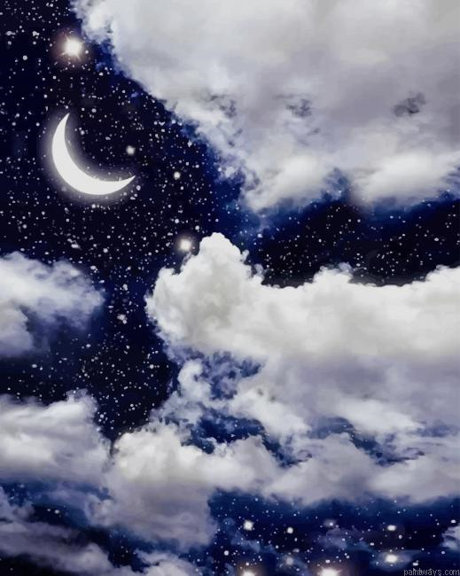 Sky With Moon And Stars New Painting By Numberss.png