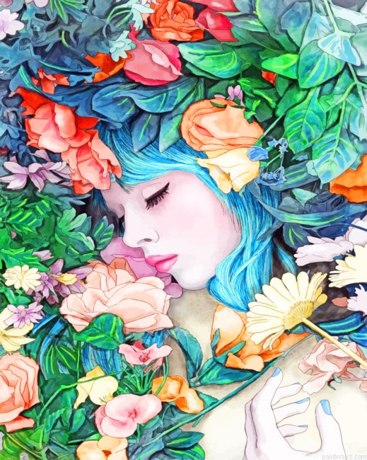 Sleepy Floral Girl Arts Painting By Numberss.png