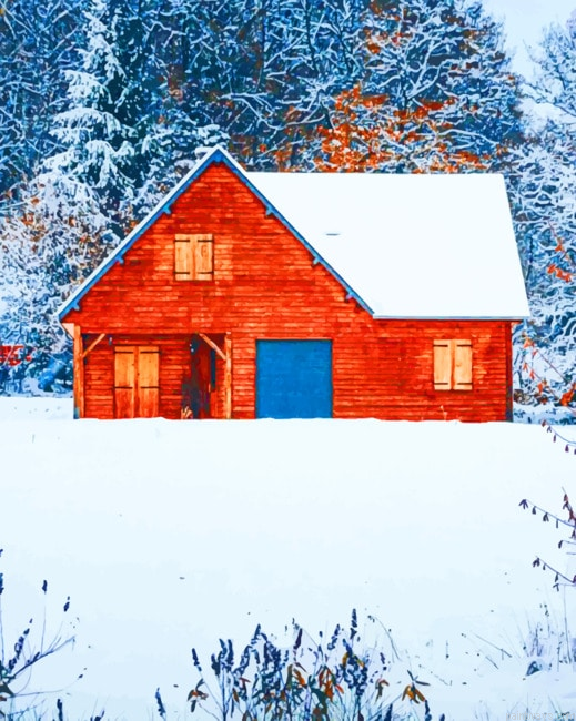 Snowy Cabin Landscapes Painting By Numberss.png