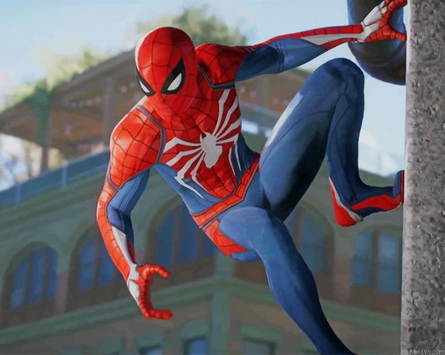 Spiderman Sticking To The Wall New Painting By Numberss.png
