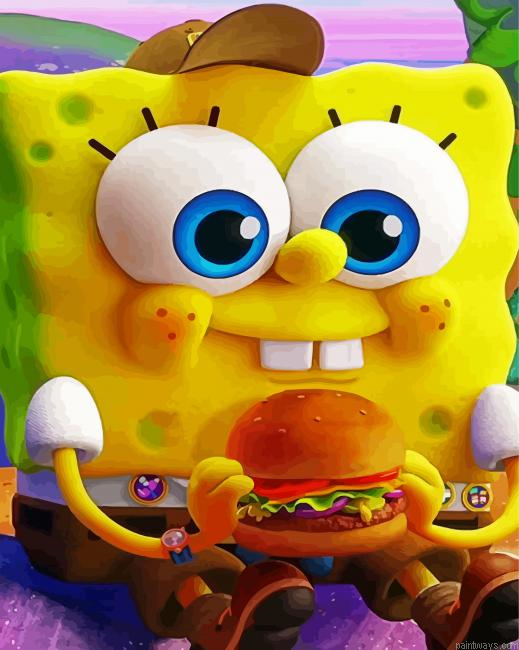 Spongebob Eating Burger Painting By Numberss.png