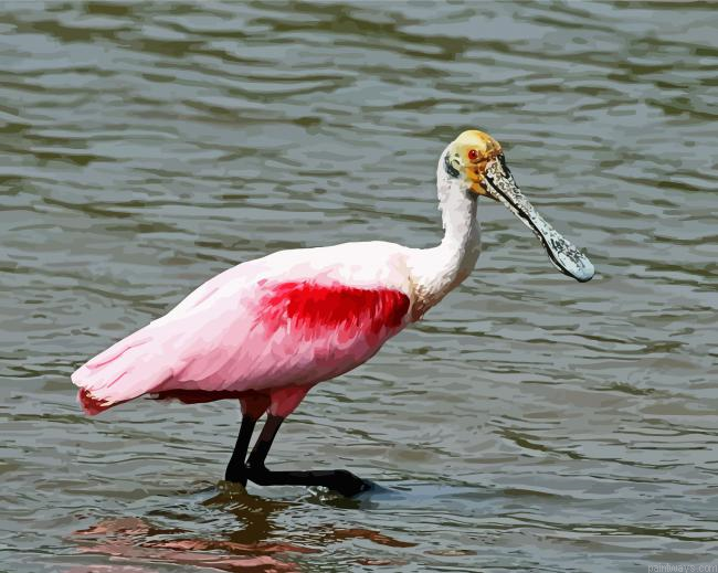 Spoonbill Bird In Water Painting By Numberss.png