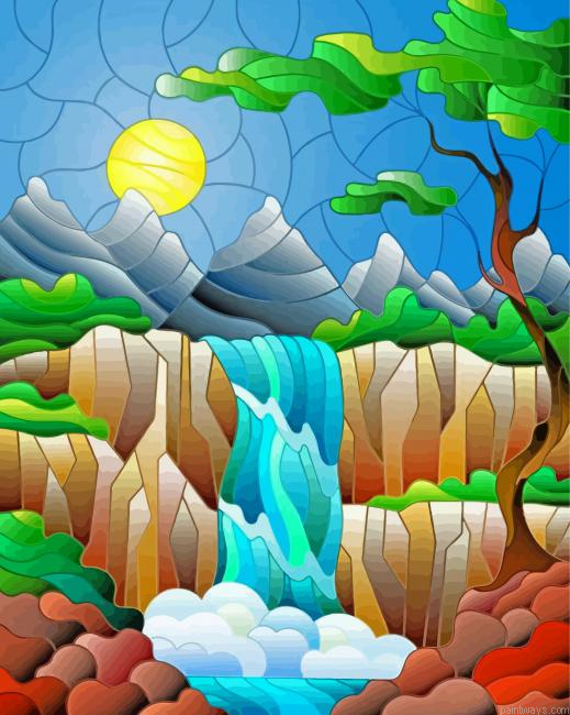 Stained Glass Waterfall Painting By Numberss.png