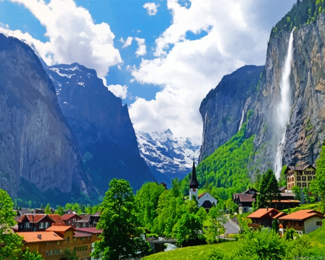 Staubbach Falls Landscapes Painting By Numberss.png