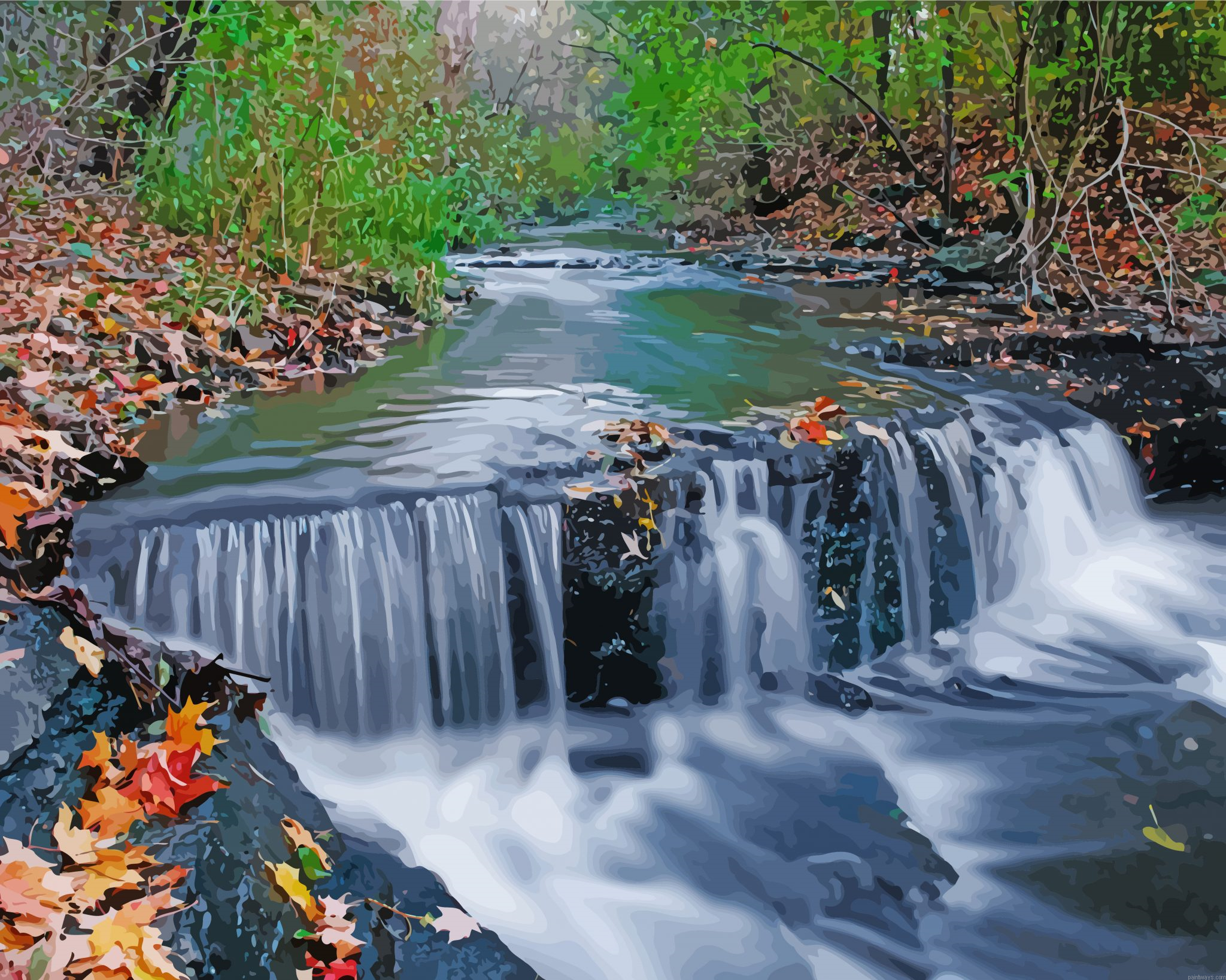 Stream Waterfall Nature Painting By Numbers.png