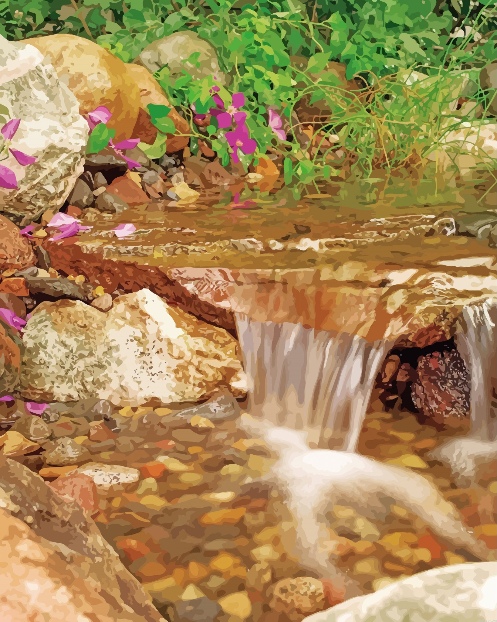 Stream With Waterfall Painting By Numbers.png