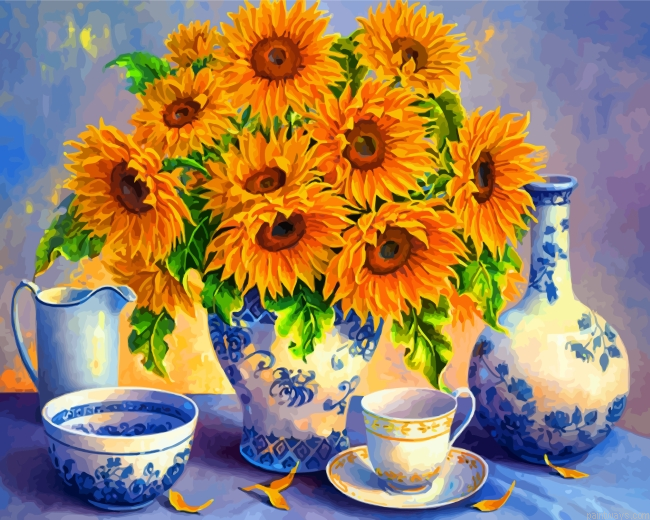 Sunflowers And Tea Set Painting By Numbers.png
