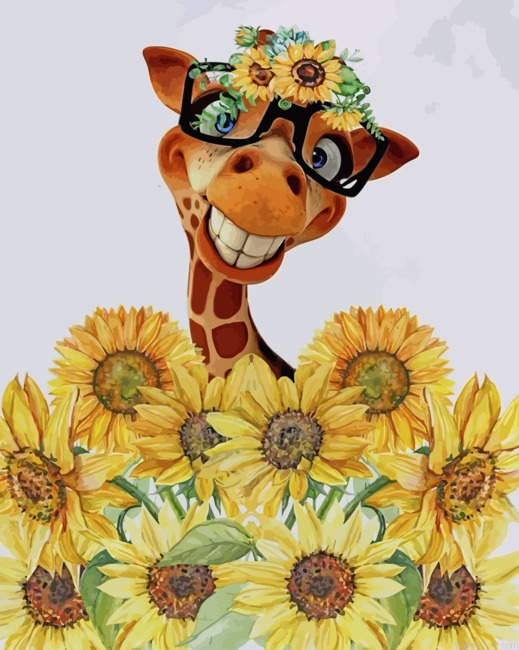Sunflowers Giraffe Painting By Numbers.png