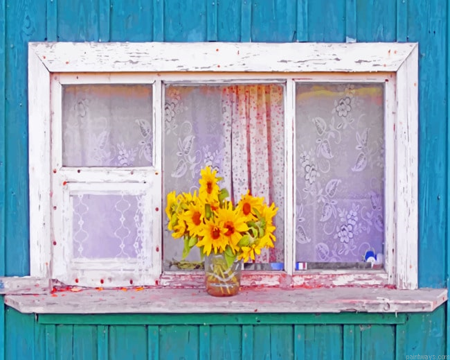 Sunflowers In Window Painting By Numberss.png