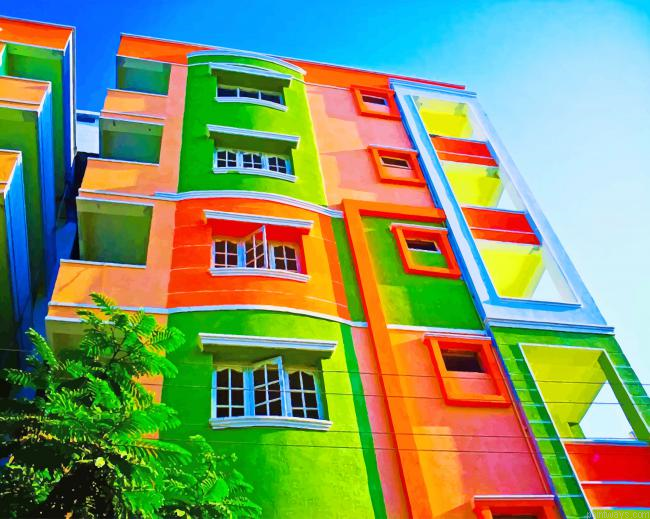 Sunny Colored Building New Painting By Numberss.png
