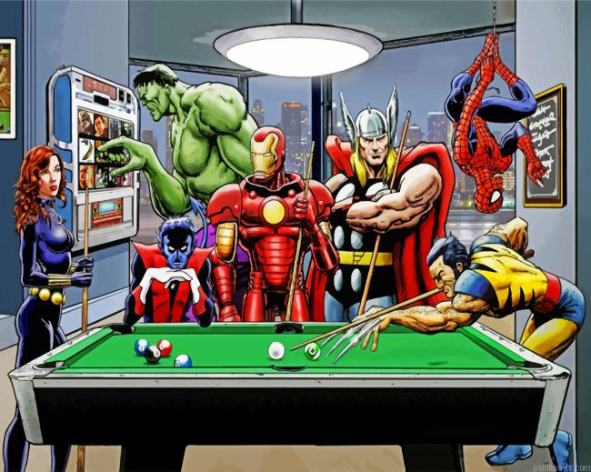 Superheroes Playing Pool Painting By Numbers.png