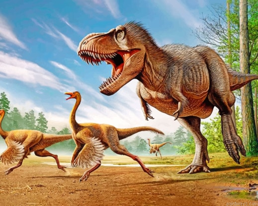 T Rex Chasing Small Dinosaurs New Painting By Numberss.png