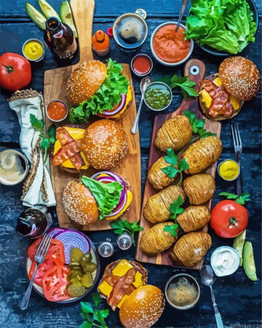 Tasty Burgers Fast Food Painting By Numberss.png
